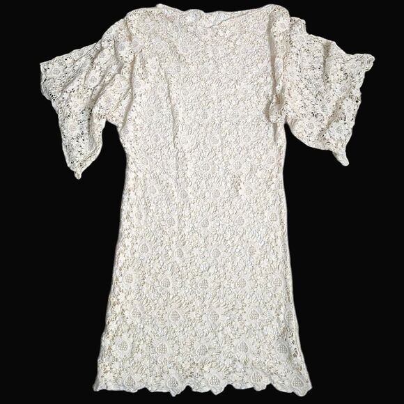 Vintage Cream Cotton Lace Free Form Open Weave Cocktail Dress size M - Picture 3 of 16